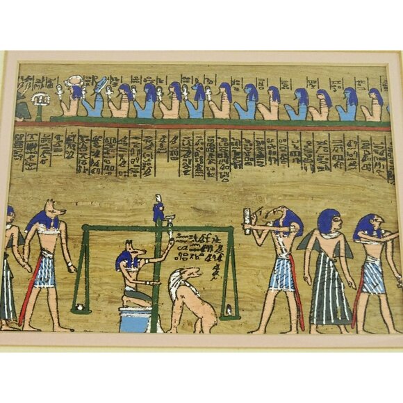 Weighing of the Heart Egyptian Funeral Painted Papyrus Framed Wall Hanging Art - Picture 4 of 16